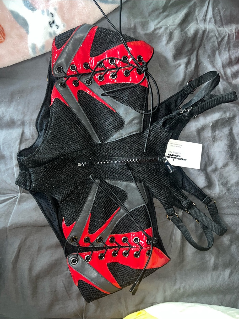 Black & Red Lace-Up Mesh Shorts - Women's Fashion
